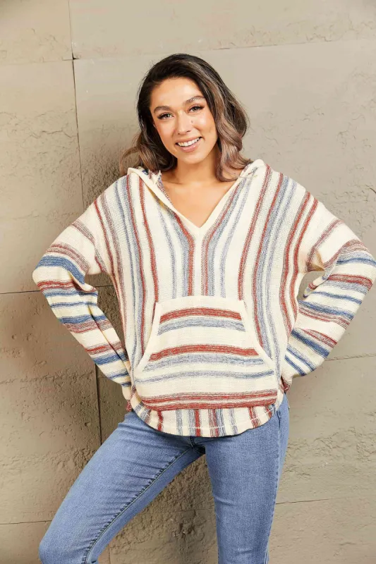 Striped Hooded Sweater with Kangaroo Pocket sold by Charming Charlie