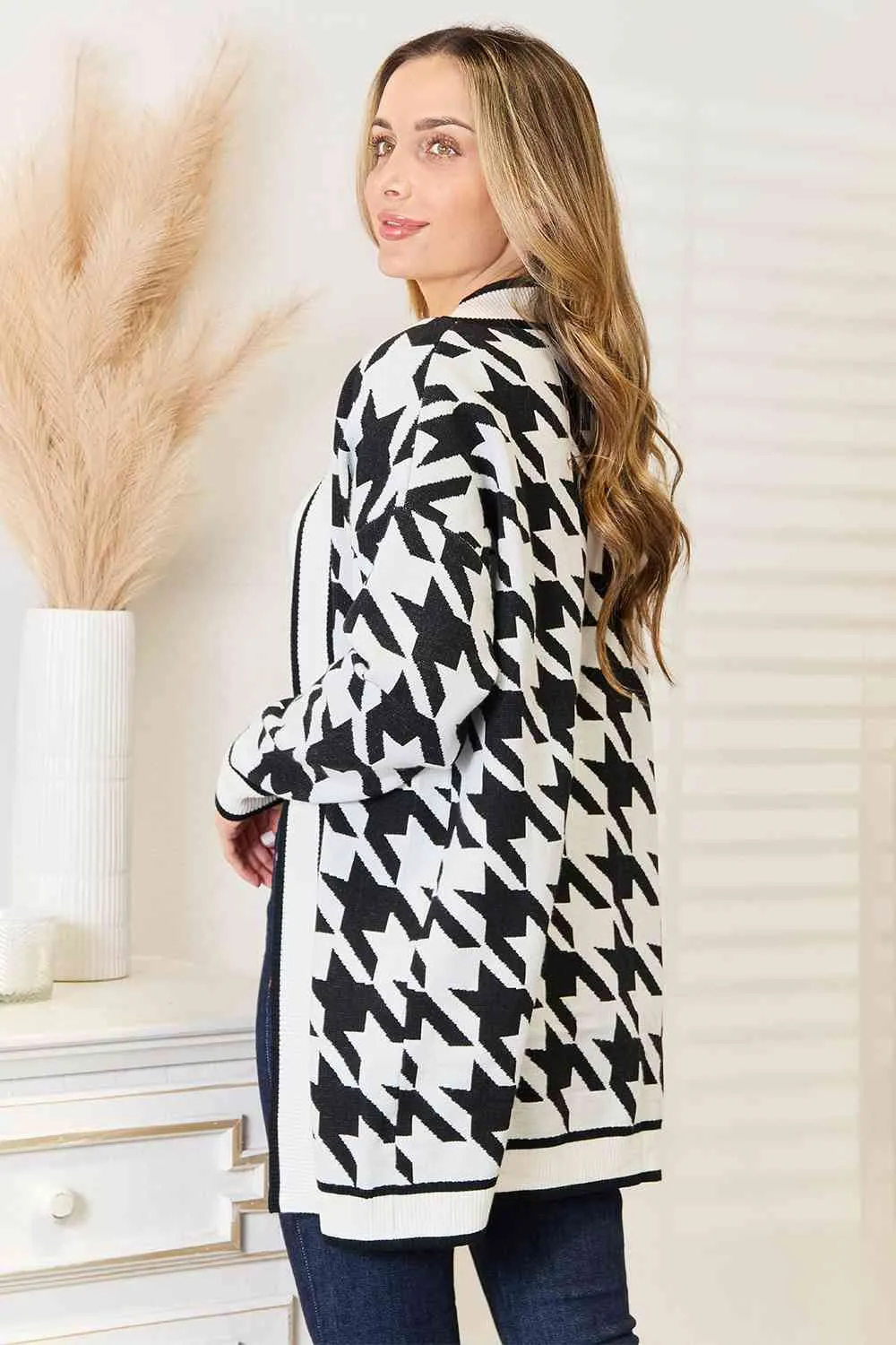 Woven Right Houndstooth Open Front Longline Cardigan sold by Charming Charlie product image thumbnail 2