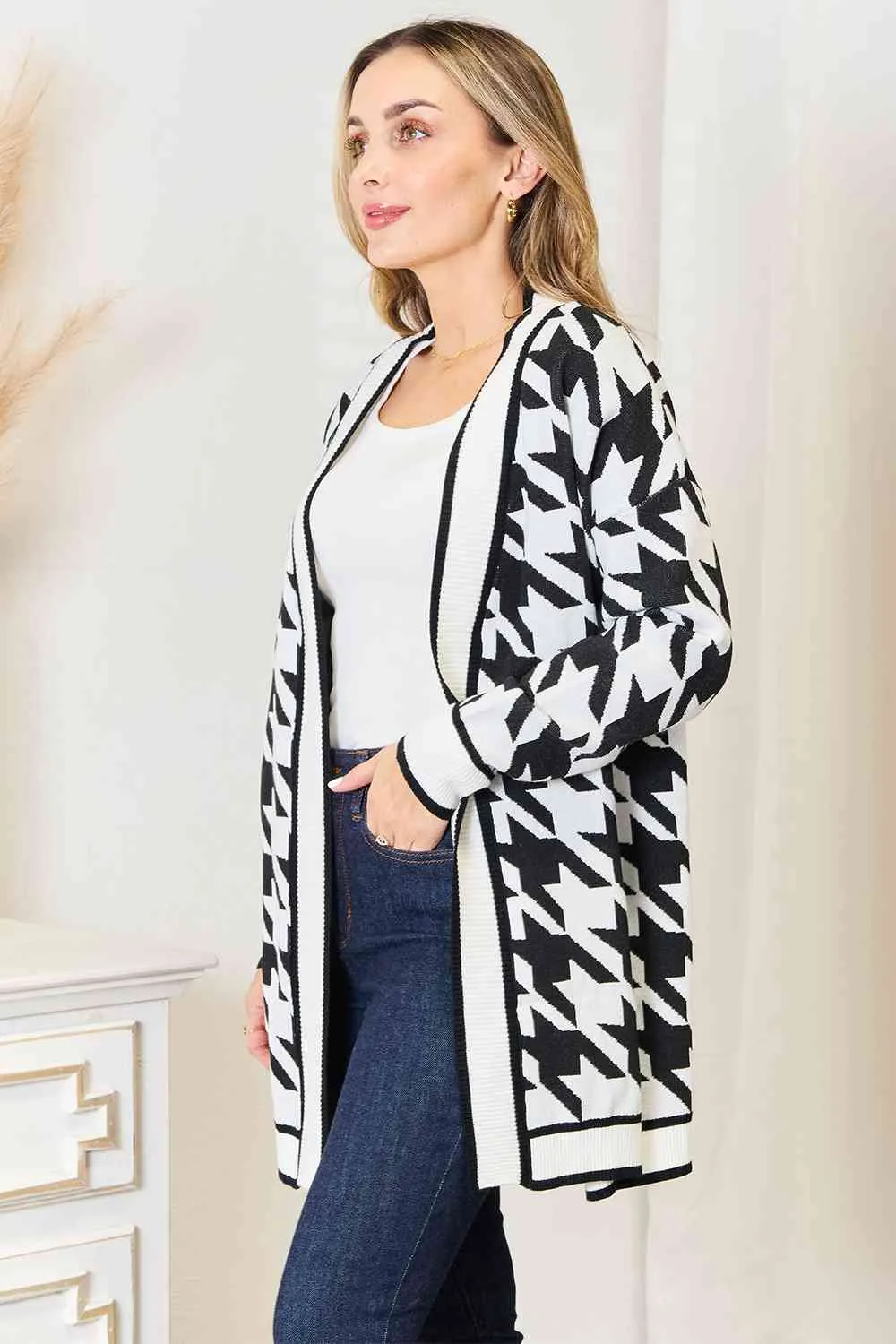 Woven Right Houndstooth Open Front Longline Cardigan sold by Charming Charlie product image thumbnail 3
