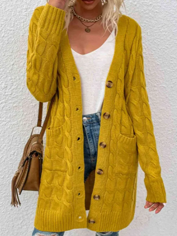 Cable-Knit Button Down Cardigan with Pockets sold by Charming Charlie