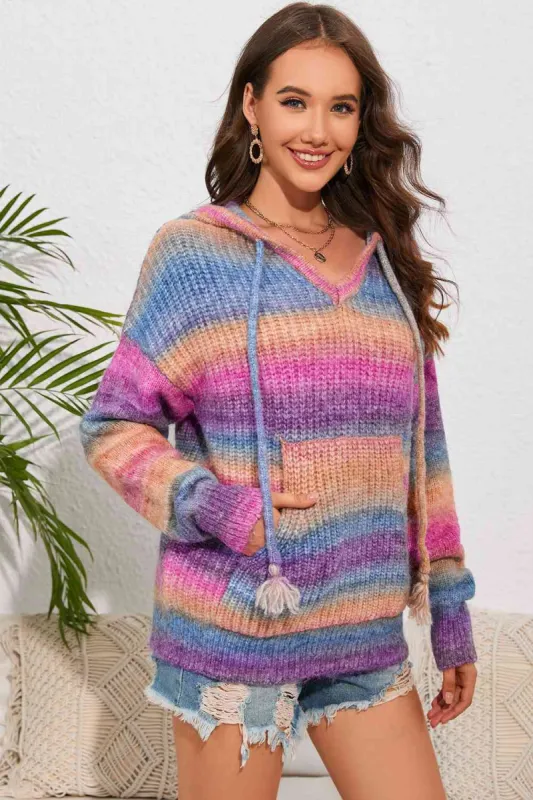 Multicolor Dropped Shoulder Hooded Sweater sold by Charming Charlie