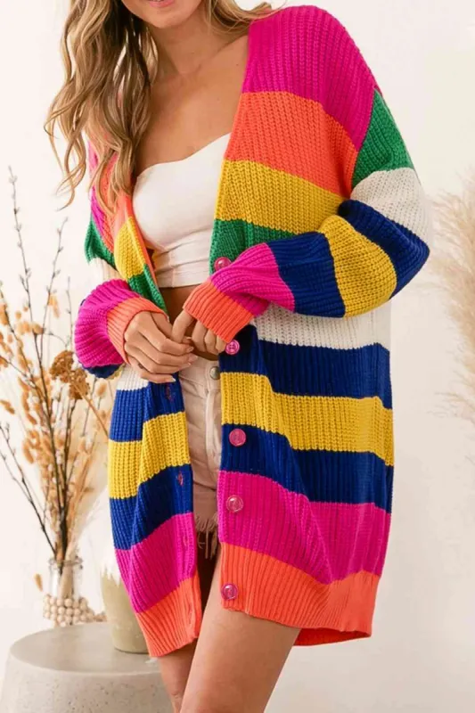 Striped Button Down Longline Cardigan sold by Charming Charlie