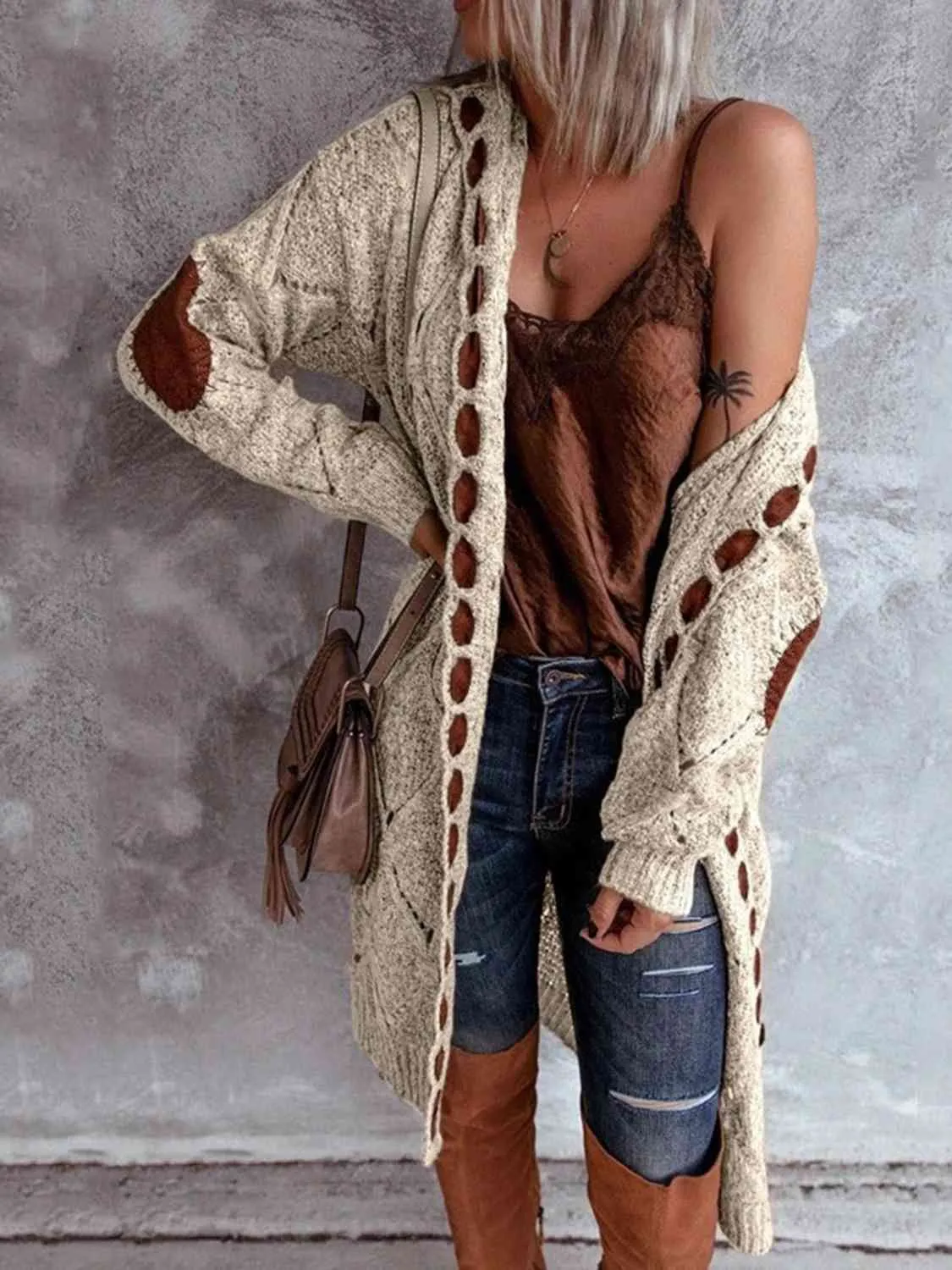 Openwork Long Sleeve Open Front Hooded Cardigan sold by Charming Charlie product image thumbnail 3