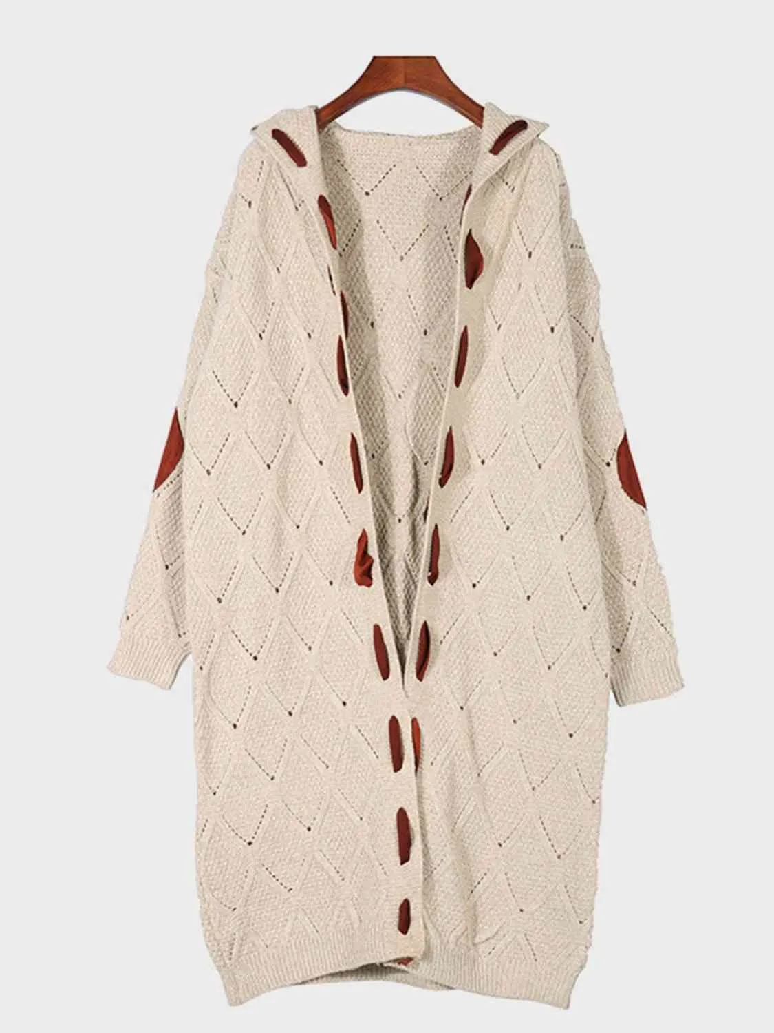 Openwork Long Sleeve Open Front Hooded Cardigan sold by Charming Charlie