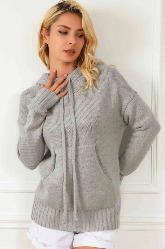 Drawstring Hooded Sweater with Pocket sold by Charming Charlie