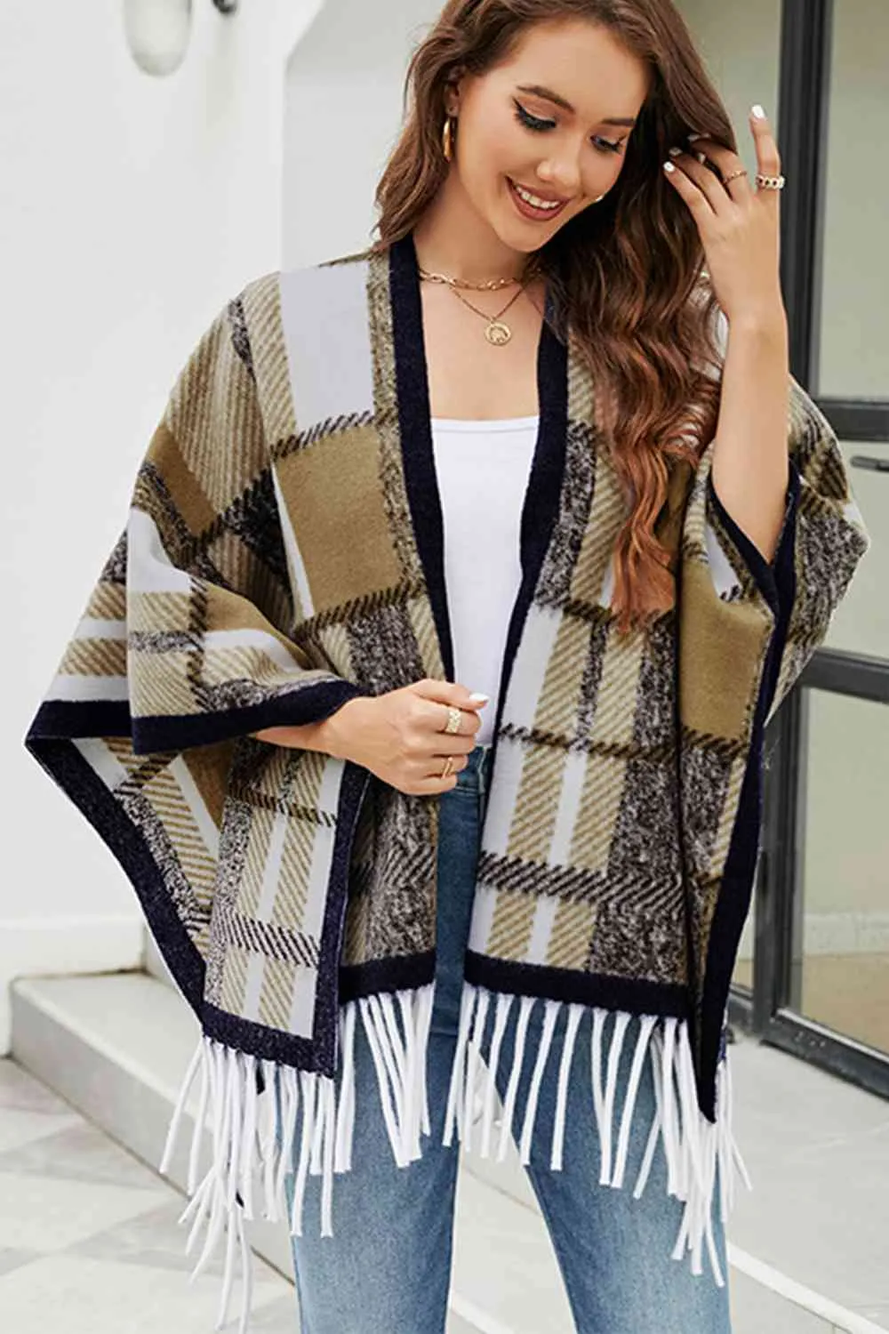 Cloak Sleeve Fringe Detail Poncho sold by Charming Charlie product image thumbnail 3