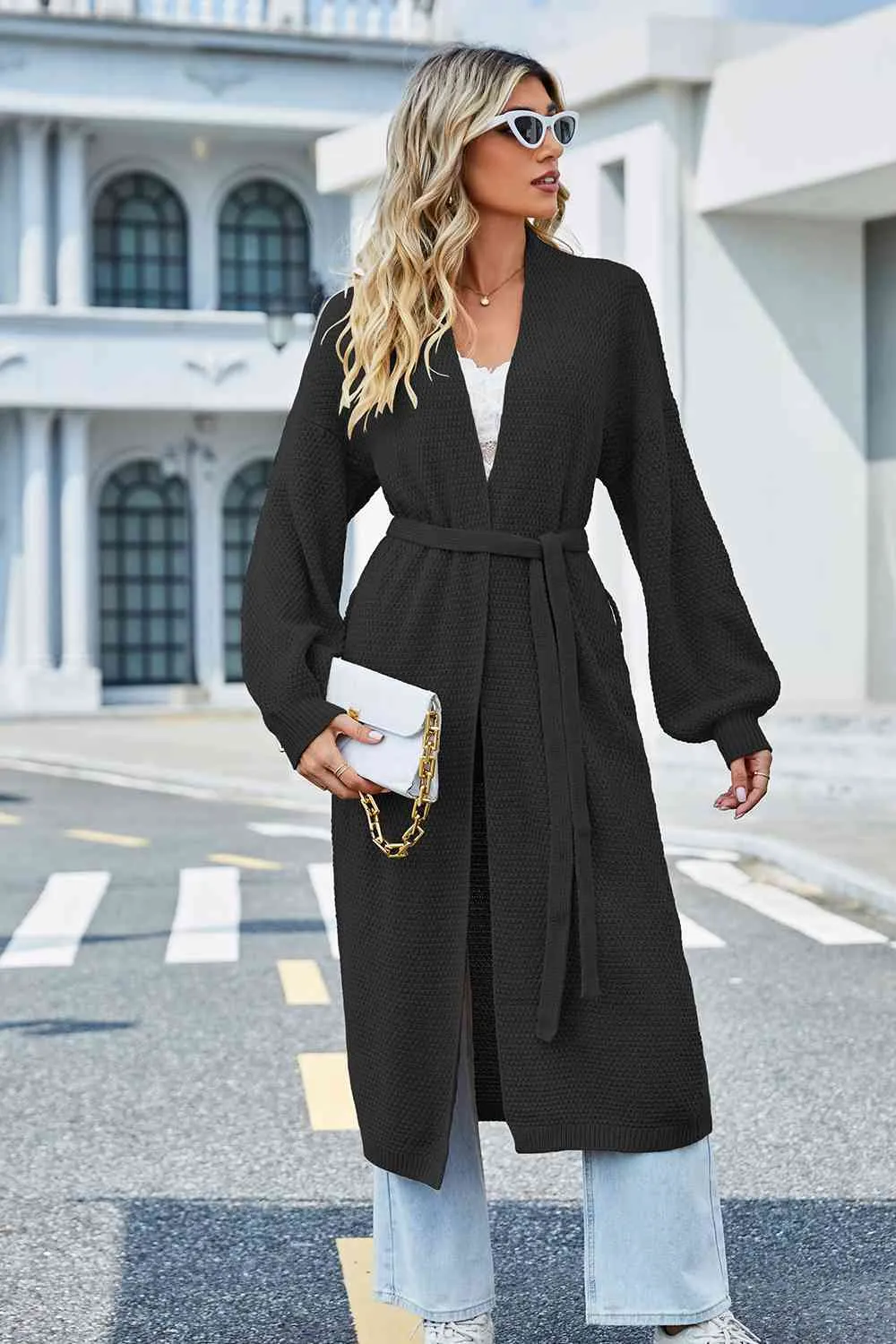 Tie Waist Dropped Shoulder Cardigan sold by Charming Charlie