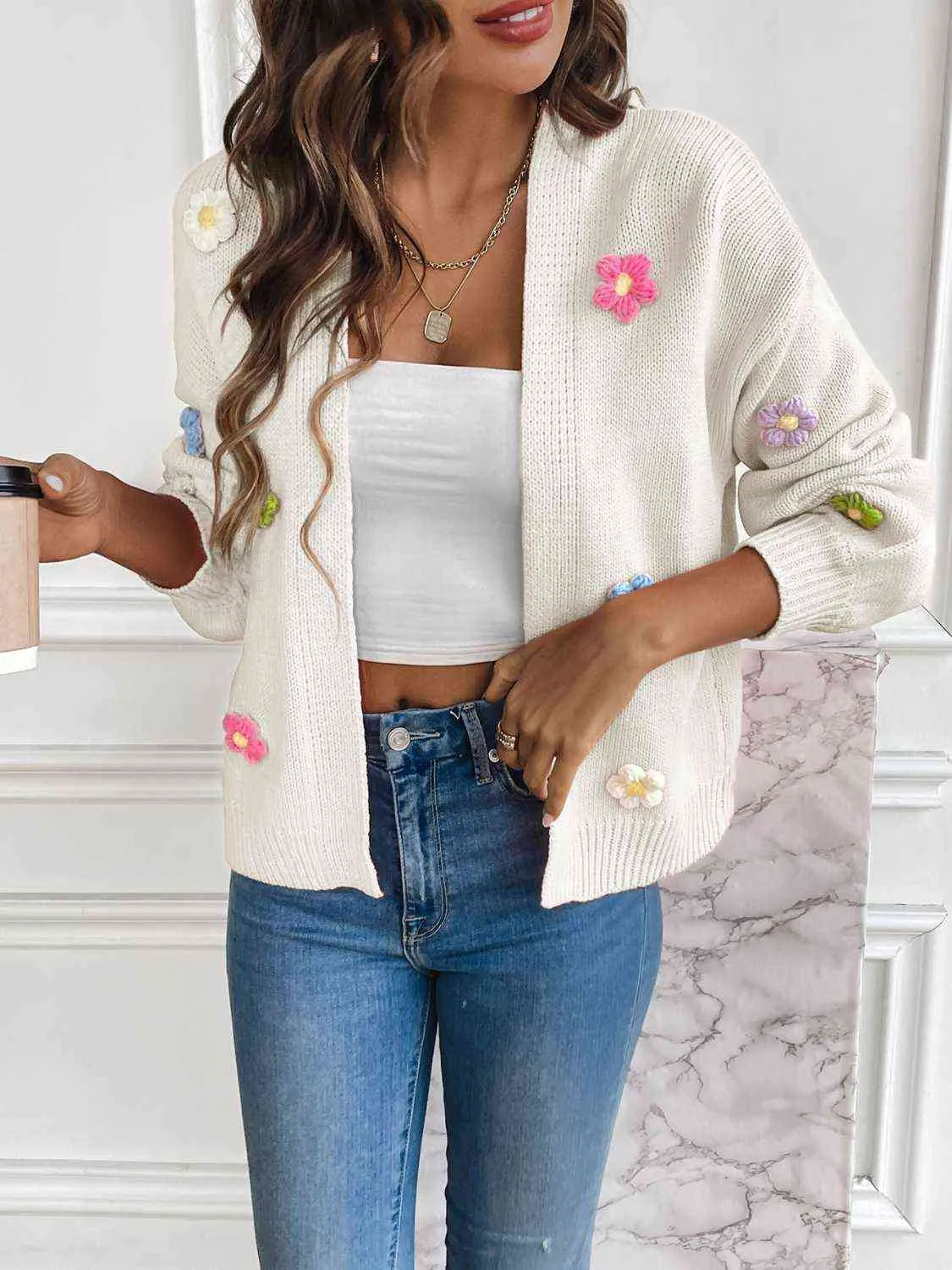 Floral Long Sleeve Open Front Cardigan sold by Charming Charlie product image thumbnail 5