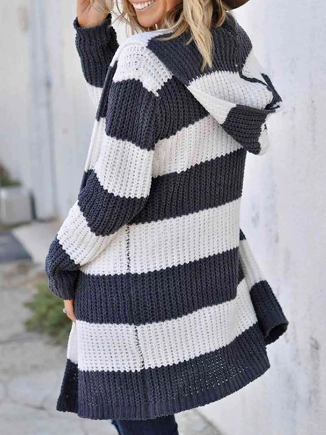 Striped Open Front Hooded Cardigan sold by Charming Charlie product image thumbnail 2