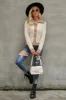 Contrast Collared Neck Cable-Knit Cardigan sold by Charming Charlie