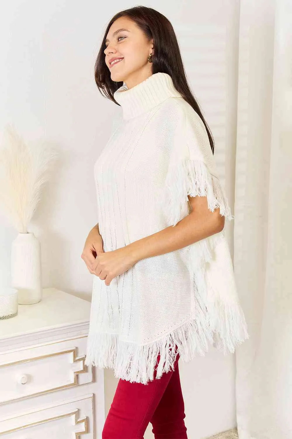 Justin Taylor Turtle Neck Fringe Poncho sold by Charming Charlie product image thumbnail 3