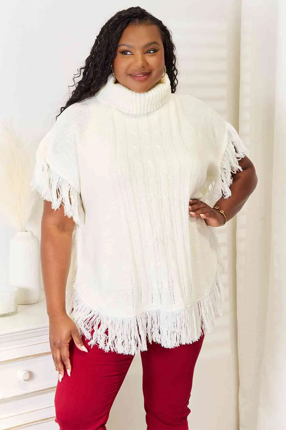 Justin Taylor Turtle Neck Fringe Poncho sold by Charming Charlie product image thumbnail 5
