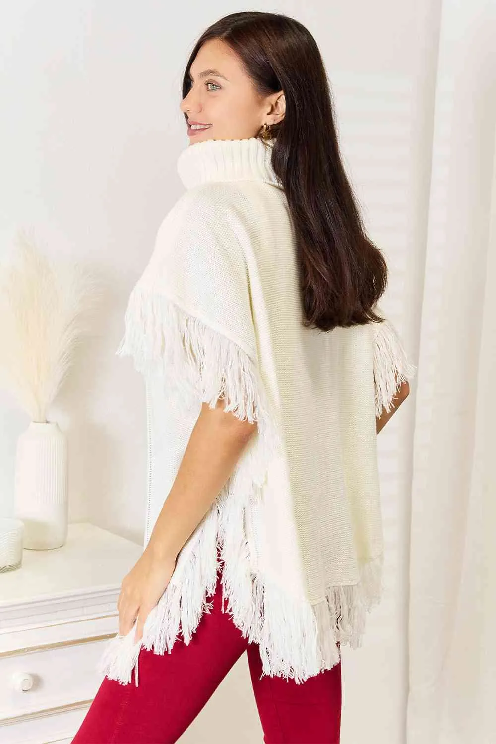 Justin Taylor Turtle Neck Fringe Poncho sold by Charming Charlie product image thumbnail 2