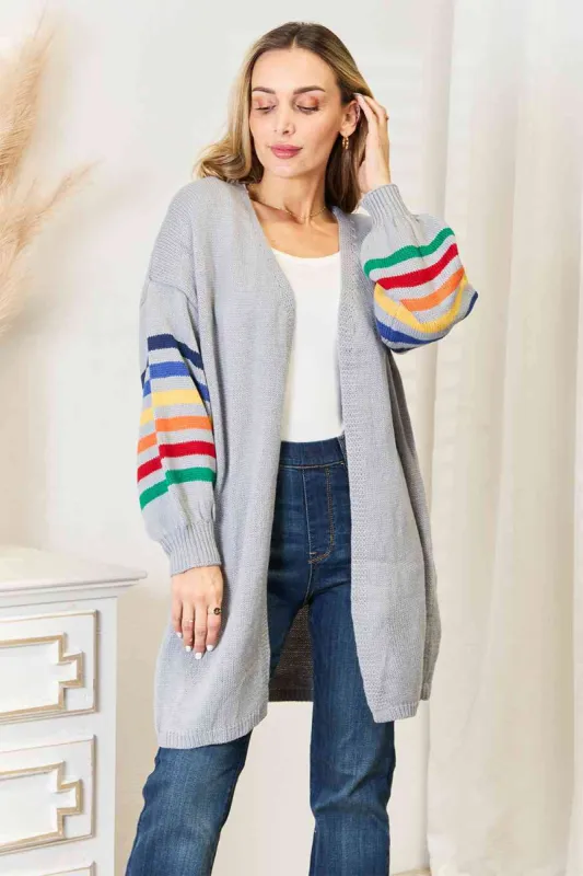 Double Take Multicolored Stripe Open Front Longline Cardigan made by Charming Charlie