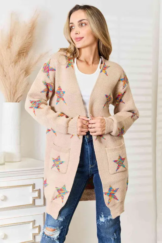 Double Take Star Pattern Open Front Longline Cardigan sold by Charming Charlie