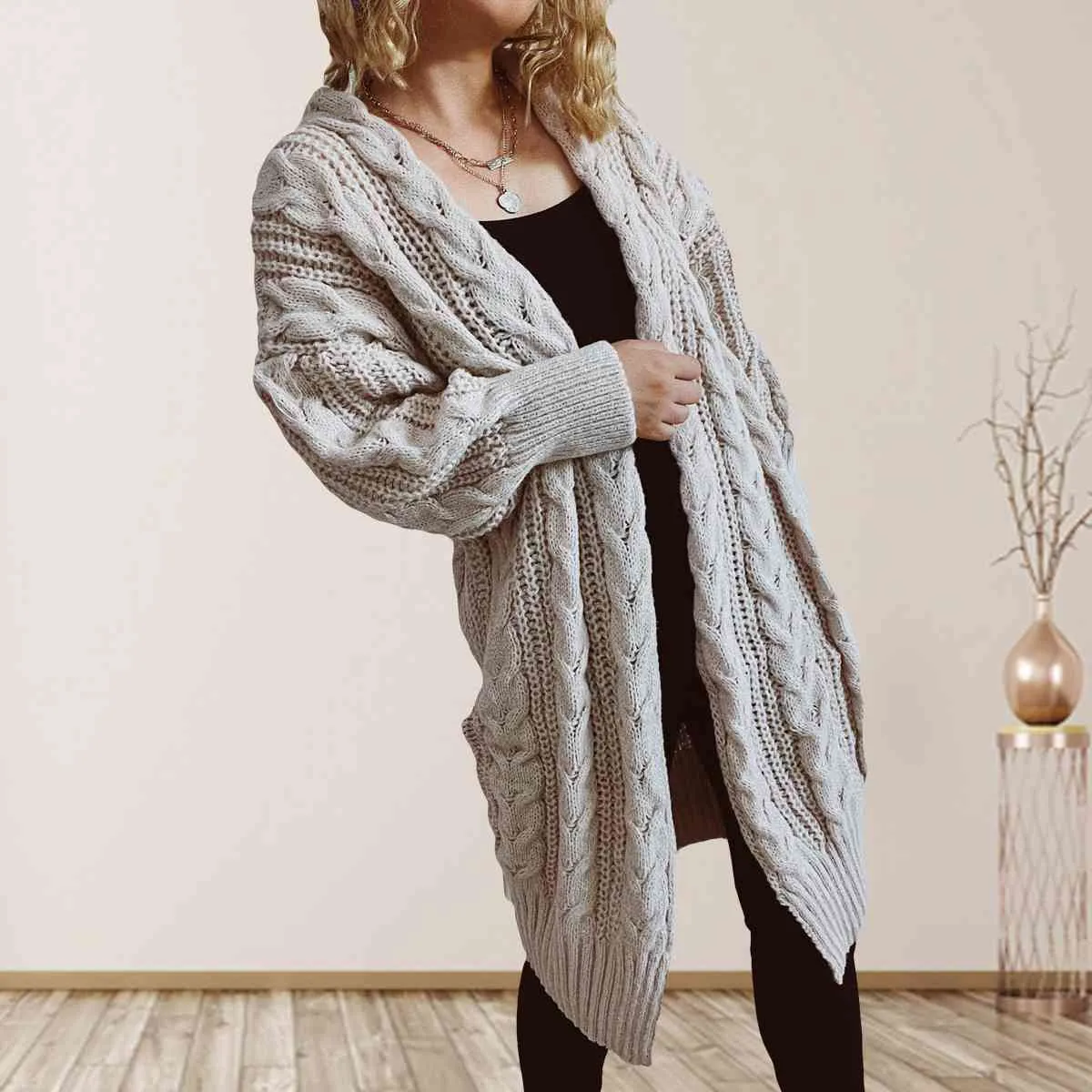 Cable-Knit Open Front Dropped Shoulder Cardigan sold by Charming Charlie product image thumbnail 5