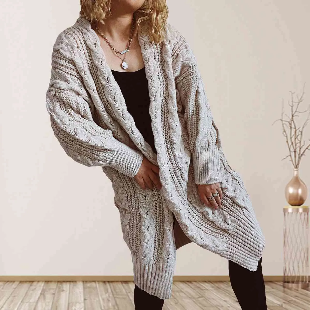 Cable-Knit Open Front Dropped Shoulder Cardigan sold by Charming Charlie product image thumbnail 4