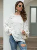 Full Size Boat Neck Lantern Sleeve Openwork Knit Top sold by Charming Charlie