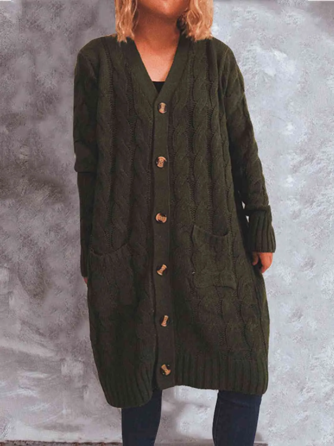 Button Up Cable-Knit Cardigan with Pockets sold by Charming Charlie product image thumbnail 4