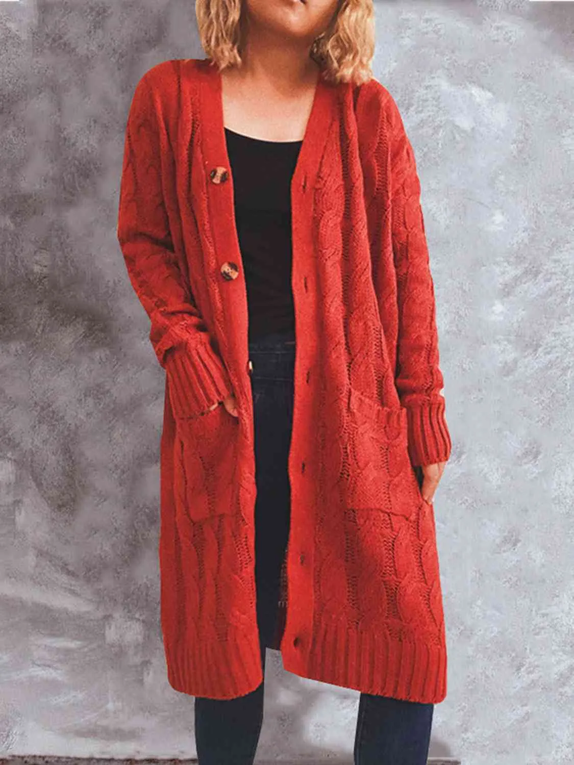 Button Up Cable-Knit Cardigan with Pockets sold by Charming Charlie