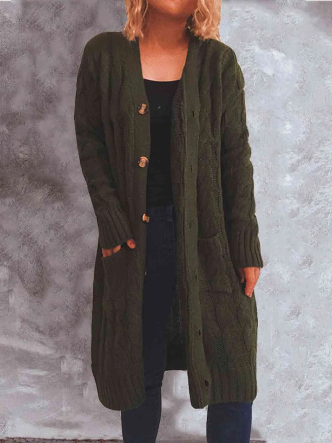 Button Up Cable-Knit Cardigan with Pockets sold by Charming Charlie product image thumbnail 5