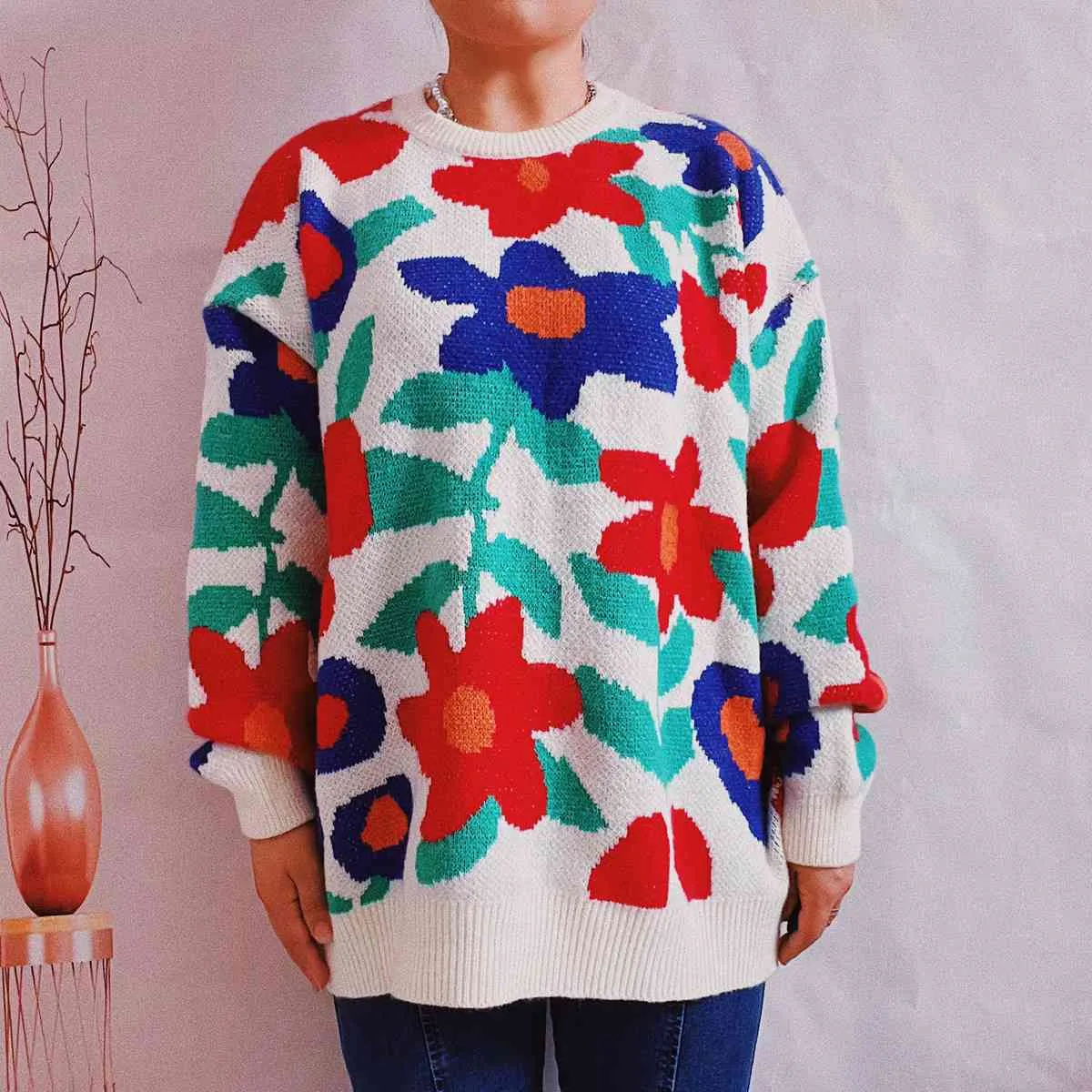 Floral Print Round Neck Drop Shoulder Sweater sold by Charming Charlie product image thumbnail 3