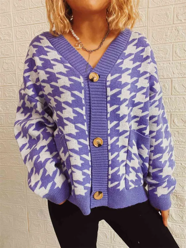 Houndstooth Botton Front  Cardigan with Pockets sold by Charming Charlie
