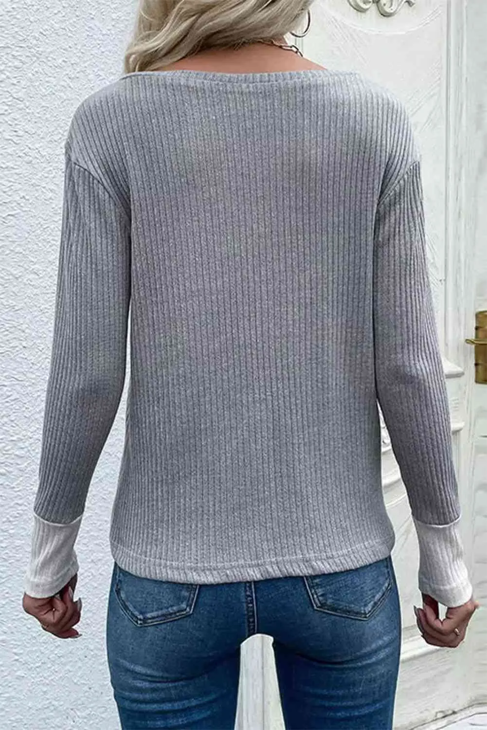 Color Block V-Neck Ribbed Top with Pocket sold by Charming Charlie product image thumbnail 2