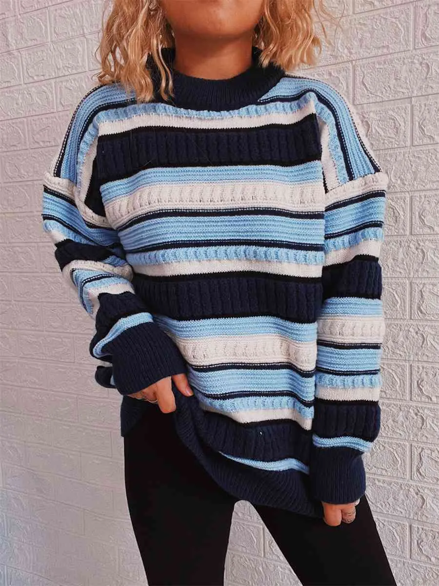 Striped Drop Shoulder Round Neck Sweater sold by Charming Charlie