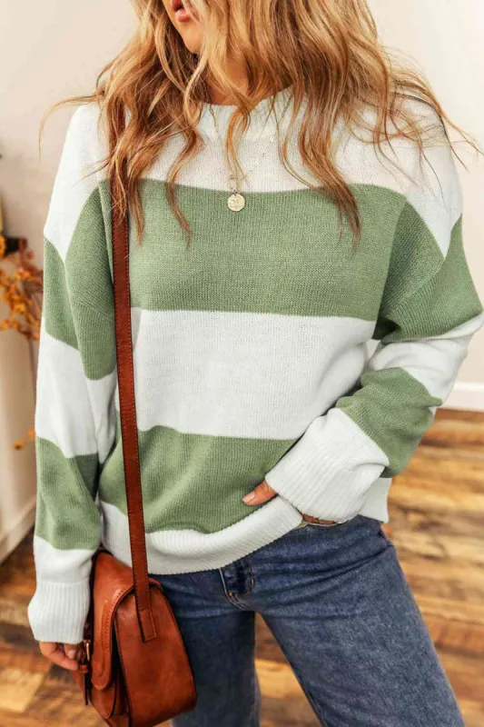 Color Block Round Neck Drop Shoulder Sweater sold by Charming Charlie