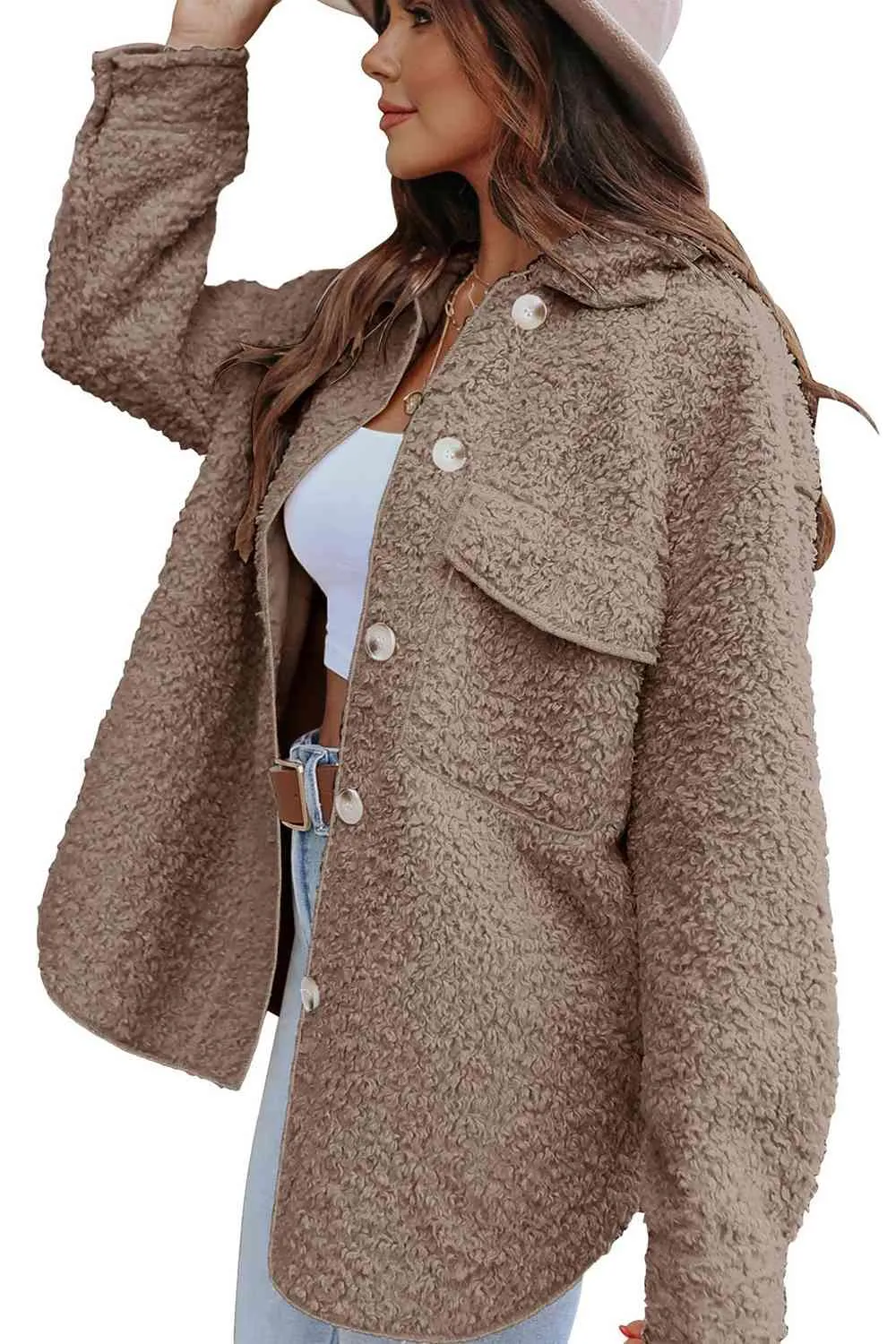 Collared Neck Button Front Coat with Pocket sold by Charming Charlie product image thumbnail 5