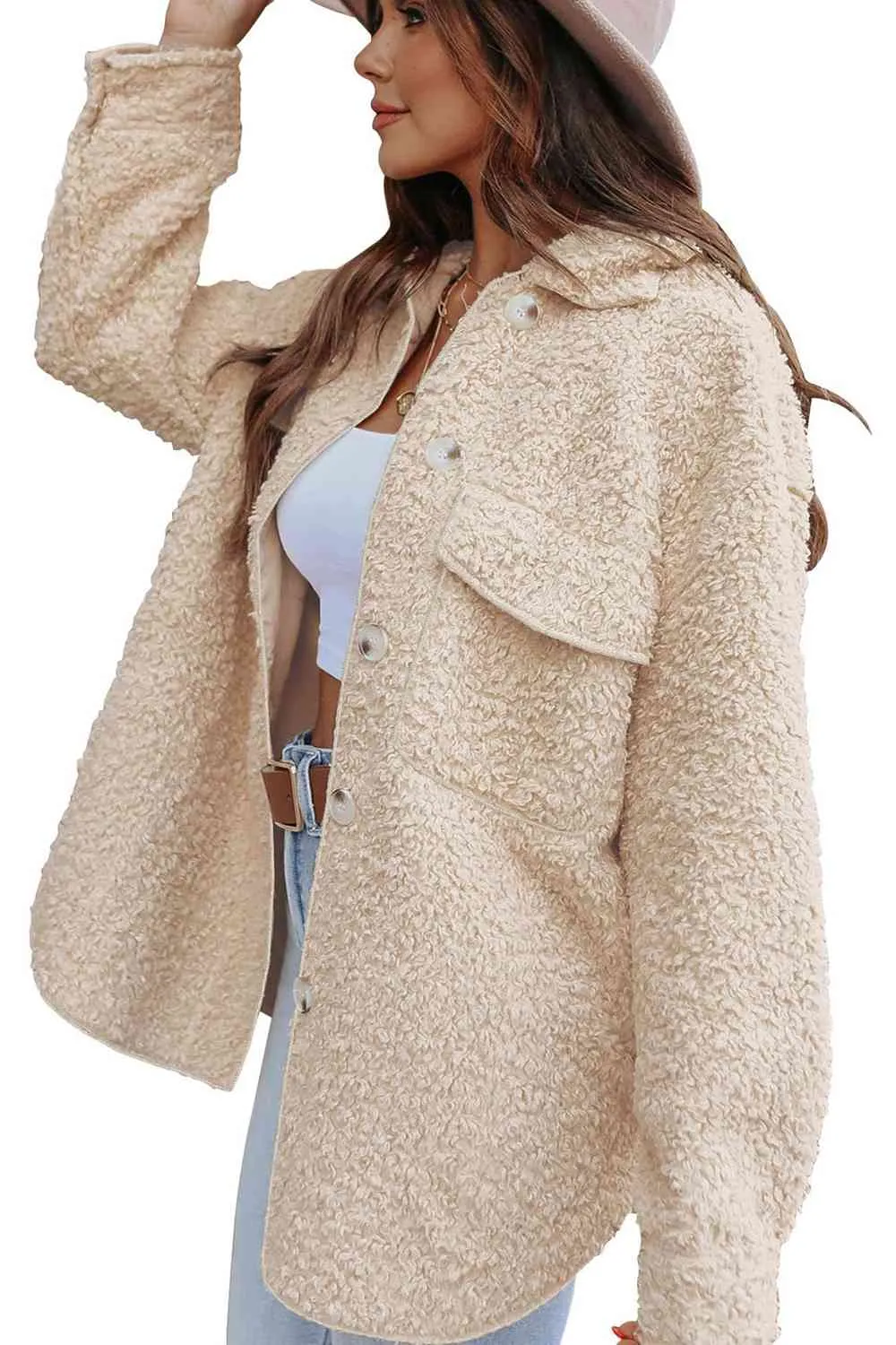 Collared Neck Button Front Coat with Pocket sold by Charming Charlie product image thumbnail 3