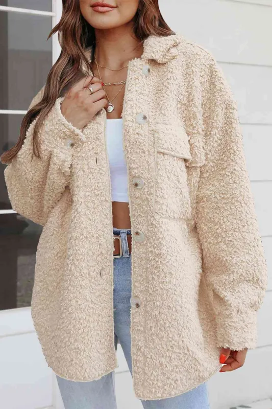 Collared Neck Button Front Coat with Pocket sold by Charming Charlie