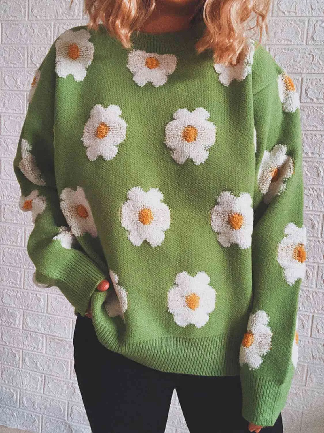 Flower Round Neck Long Sleeve Sweater sold by Charming Charlie product image thumbnail 3