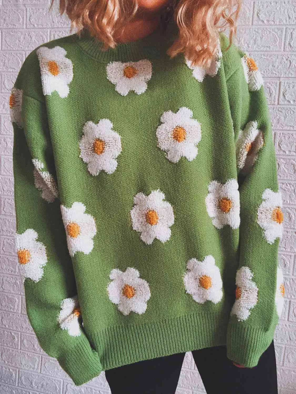 Flower Round Neck Long Sleeve Sweater sold by Charming Charlie