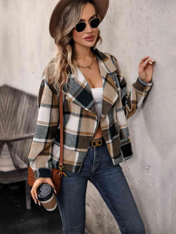 Plaid Collared Neck Long Sleeve Jacket sold by Charming Charlie