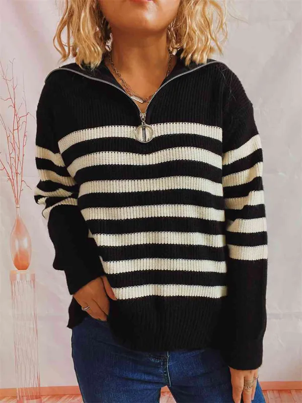 Striped Half Zip Collared Sweater sold by Charming Charlie