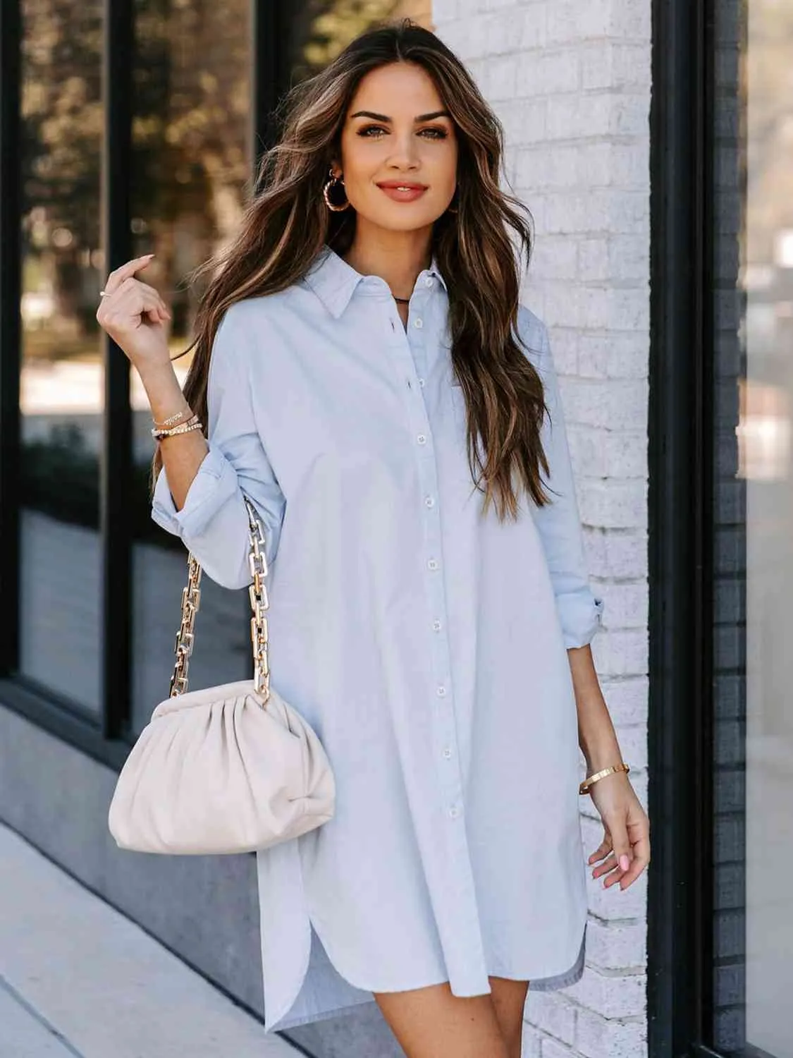 Button Up Collared Neck Long Sleeve Shirt Dress sold by Charming Charlie product image thumbnail 3