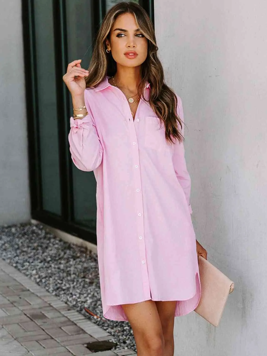 Button Up Collared Neck Long Sleeve Shirt Dress sold by Charming Charlie product image thumbnail 4