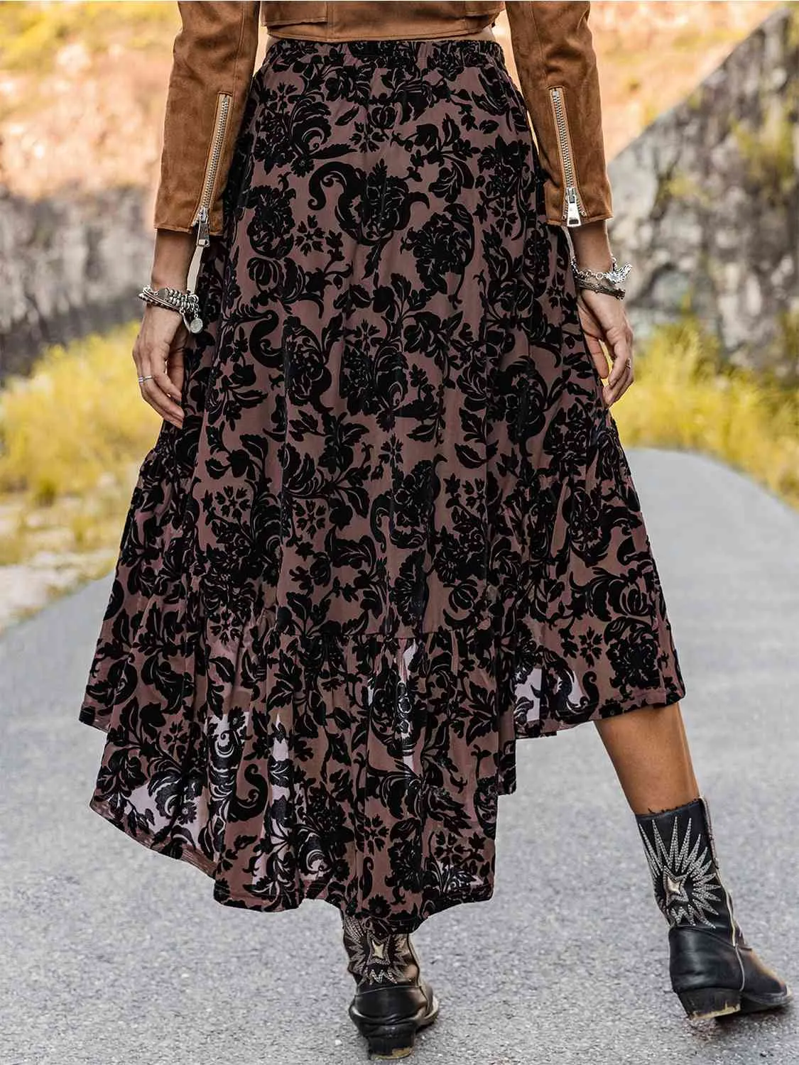 Printed Ruffled Midi Skirt sold by Charming Charlie product image thumbnail 3