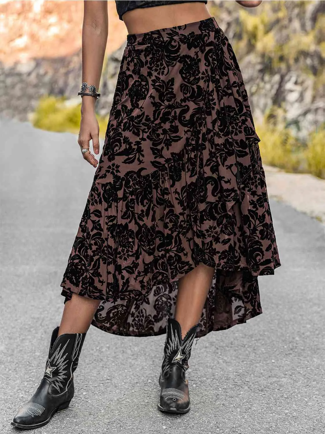 Printed Ruffled Midi Skirt sold by Charming Charlie product image thumbnail 4