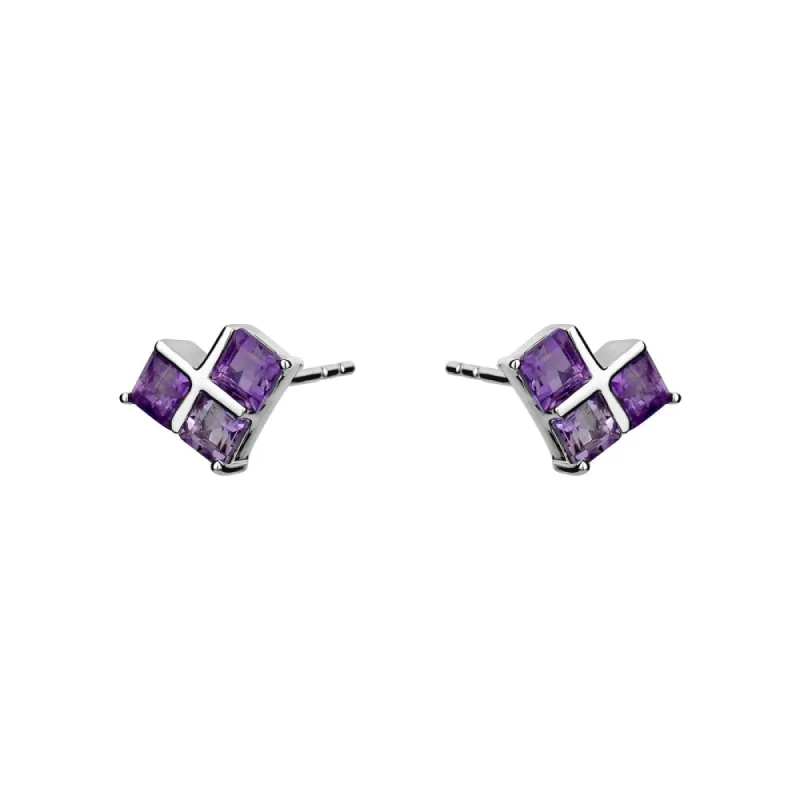 Sterling Silver Genuine Princess Cut Amethyst Studs made by Charming Charlie