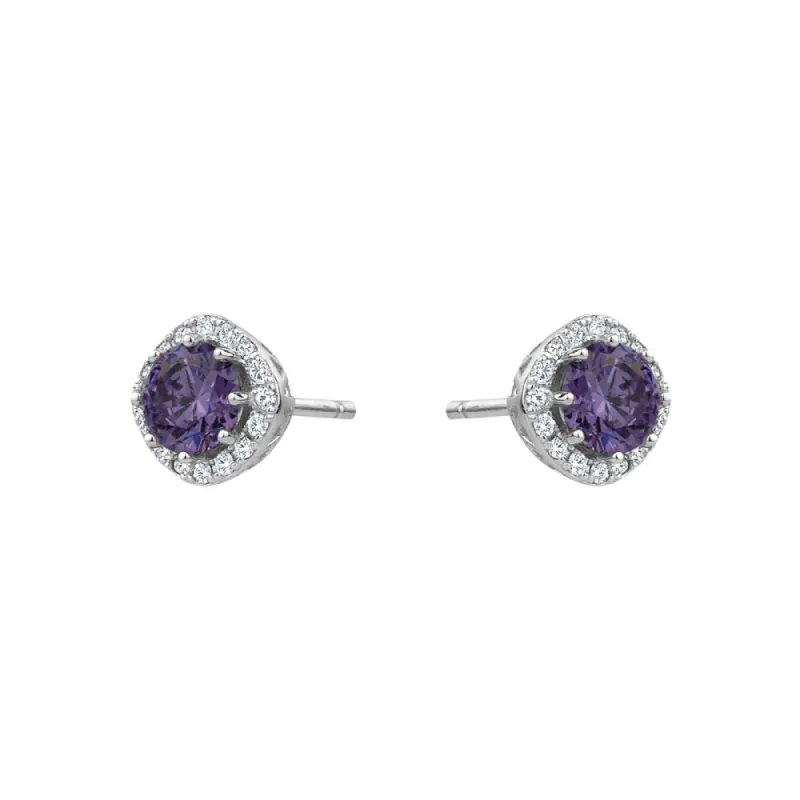 Sterling Silver Purple Cubic Zirconia Halo Studs sold by Charming Charlie