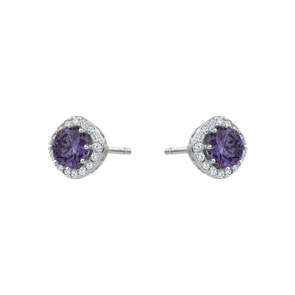Sterling Silver Purple Cubic Zirconia Halo Studs sold by Charming Charlie