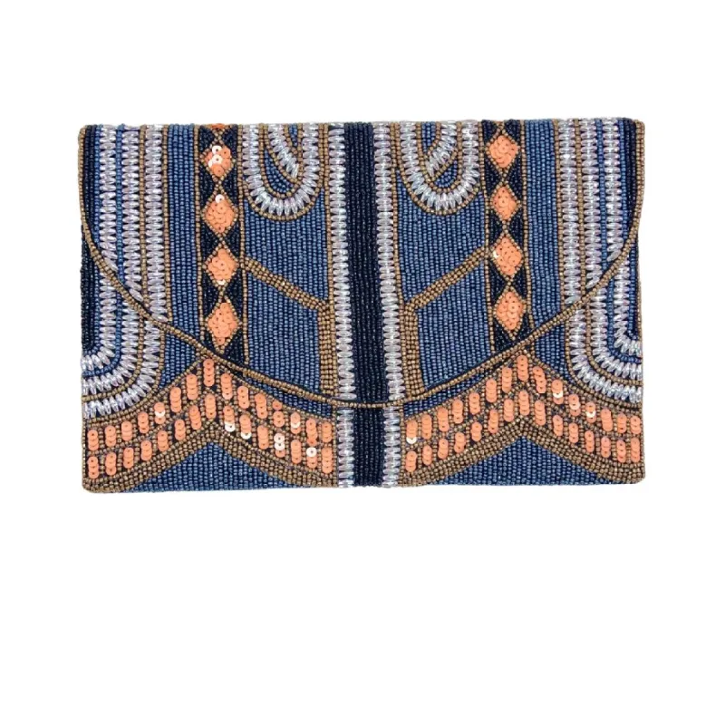 The Megan (orange/navy) beaded Clutch sold by Charming Charlie