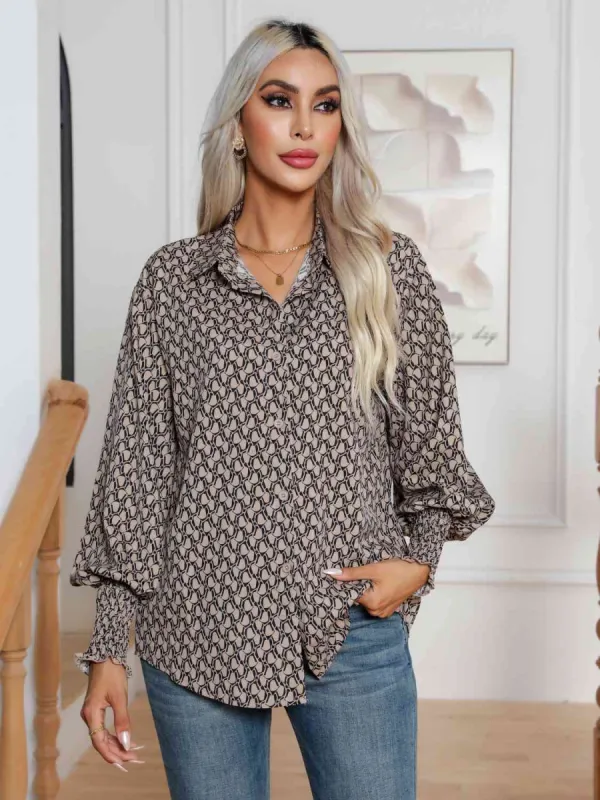Printed Collared Neck Buttoned Dropped Shouder Shirt sold by Charming Charlie
