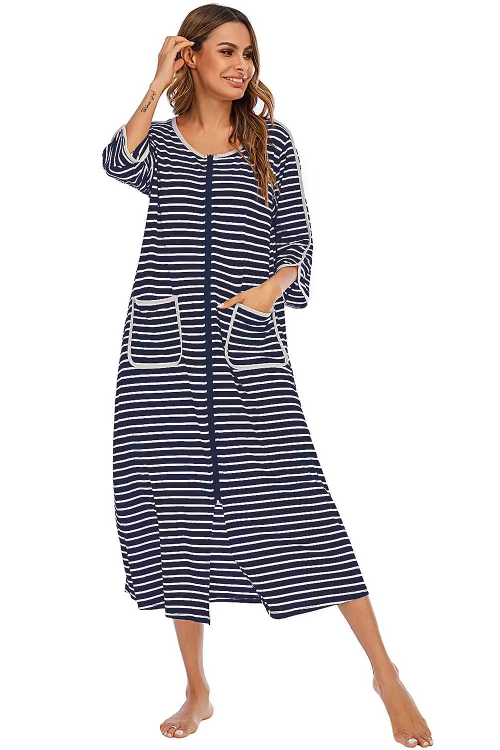 Round Neck Three-Quarter Sleeve Midi Night Dress sold by Charming Charlie product image thumbnail 3