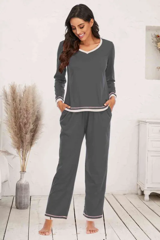 V-Neck Top and Pants Lounge Set sold by Charming Charlie