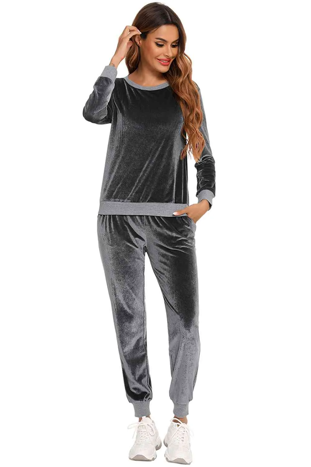 Round Neck Long Sleeve Loungewear Set with Pockets sold by Charming Charlie product image thumbnail 3