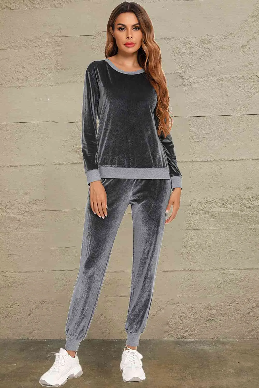 Round Neck Long Sleeve Loungewear Set with Pockets sold by Charming Charlie